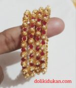 White Pearl & Mehroon Stone Bangles