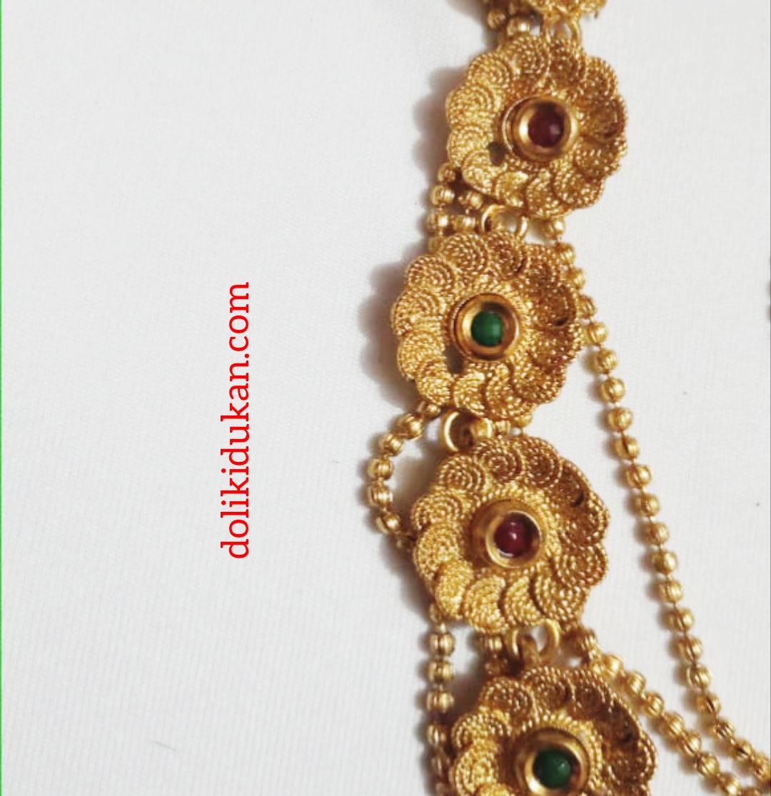 Multi Colored 7 Flowers and One Dollor Batch Necklace With 6 Lines Chain