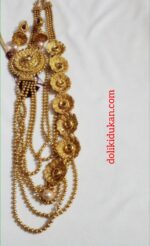 Gold Colored 7 Flowers and One Dollor Batch Necklace With 6 Lines Chain (Wedding Set)