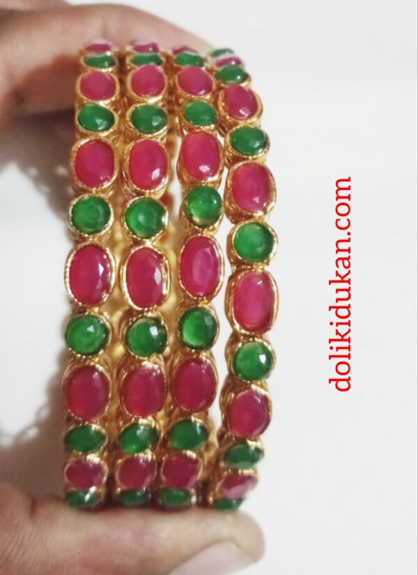 Pink & Green Stone Bangles (4 Bangles Set )