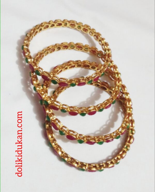 Pink & Green Stone Bangles (4 Bangles Set )