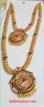 White, Green & Mehroon Colored Gold Necklace (Double Set)