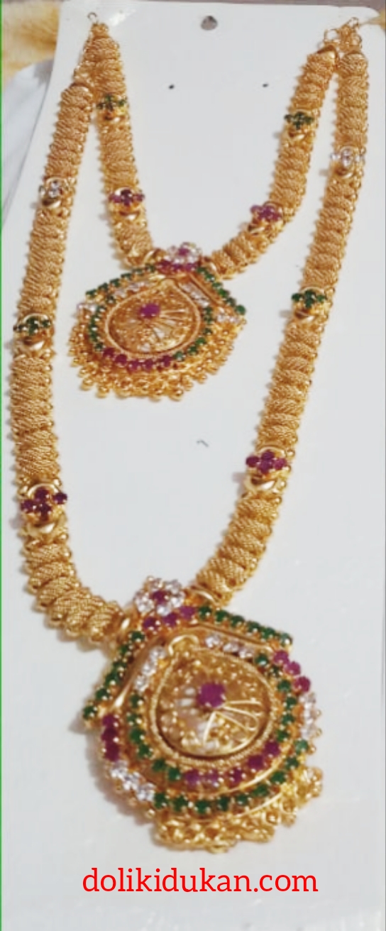 White, Green & Mehroon Colored Gold Necklace (Double Set)