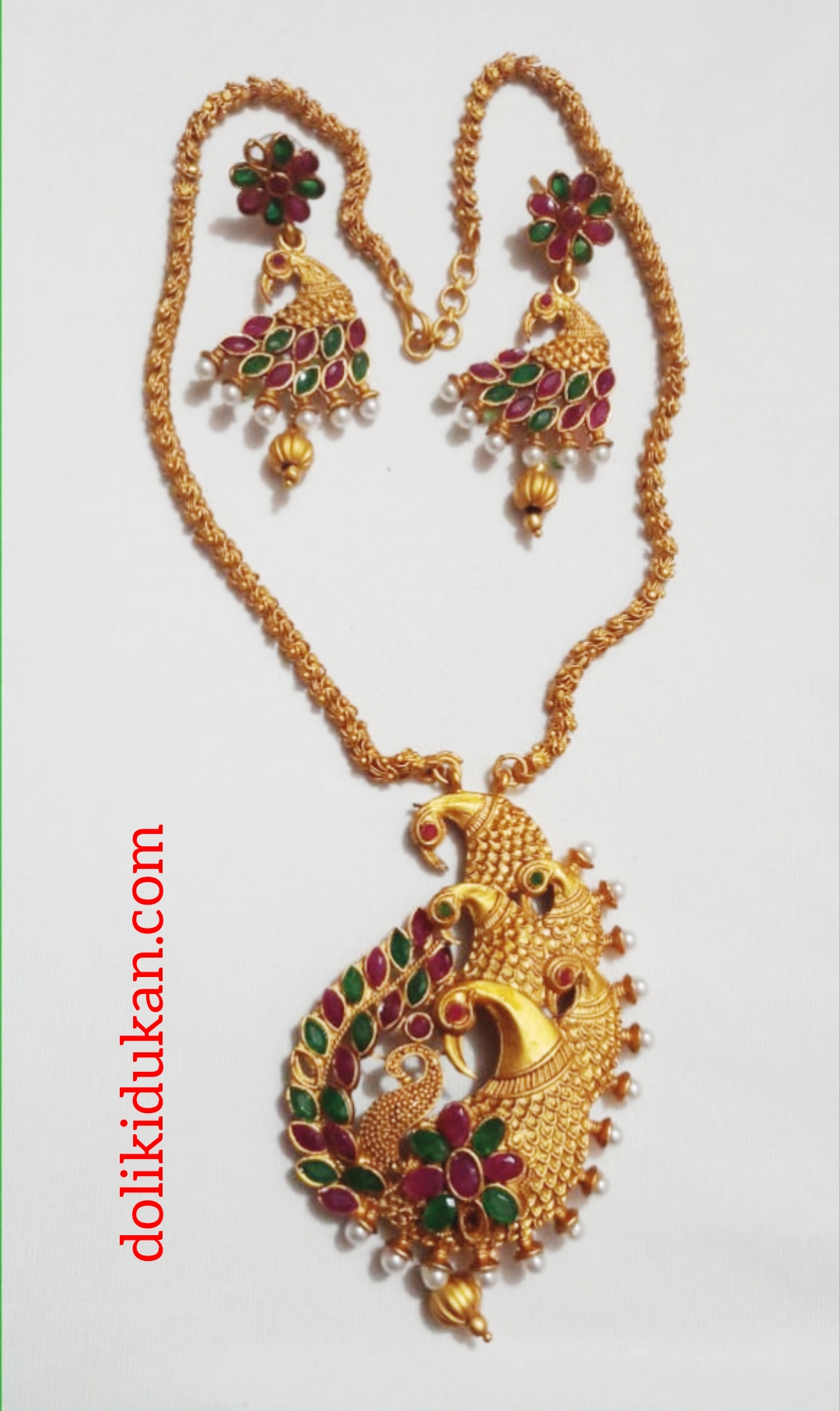 Peacock Multicolored Stone Necklace With Free Peacock Earrings