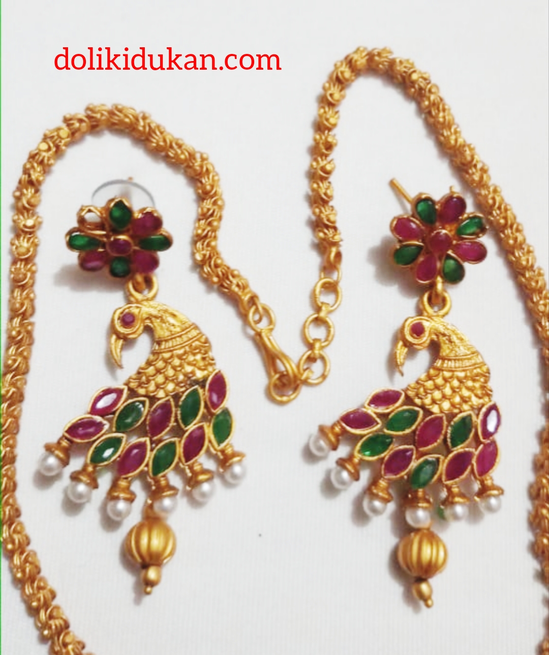 Peacock Multicolored Stone Necklace With Free Peacock Earrings