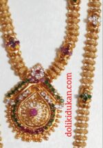 White, Green & Mehroon Colored Gold Necklace (Double Set)