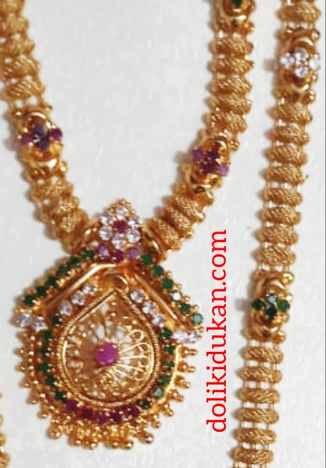 White, Green & Mehroon Colored Gold Necklace (Double Set)