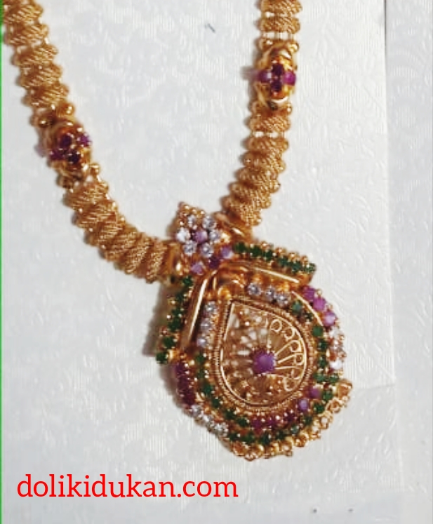 White, Green & Mehroon Colored Gold Necklace (Double Set)
