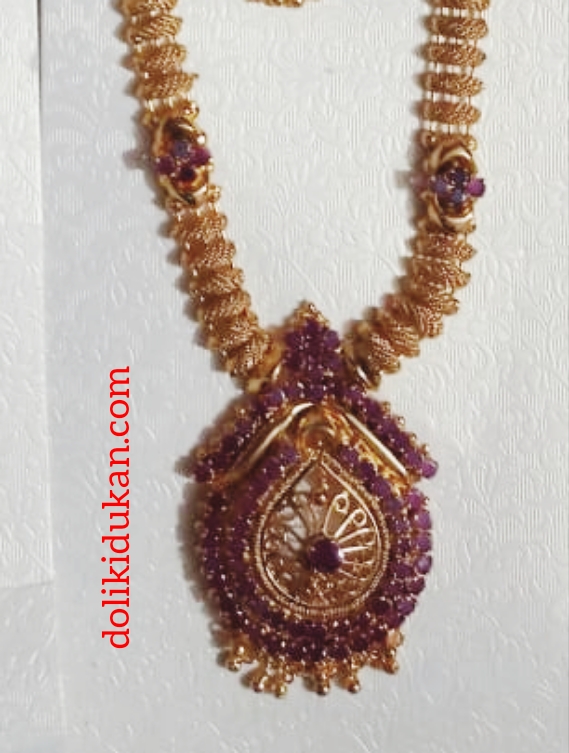 Mehroon Colored Stone Gold Necklace (Double Set)