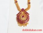 Mehroon Colored Stone Gold Necklace (Double Set)