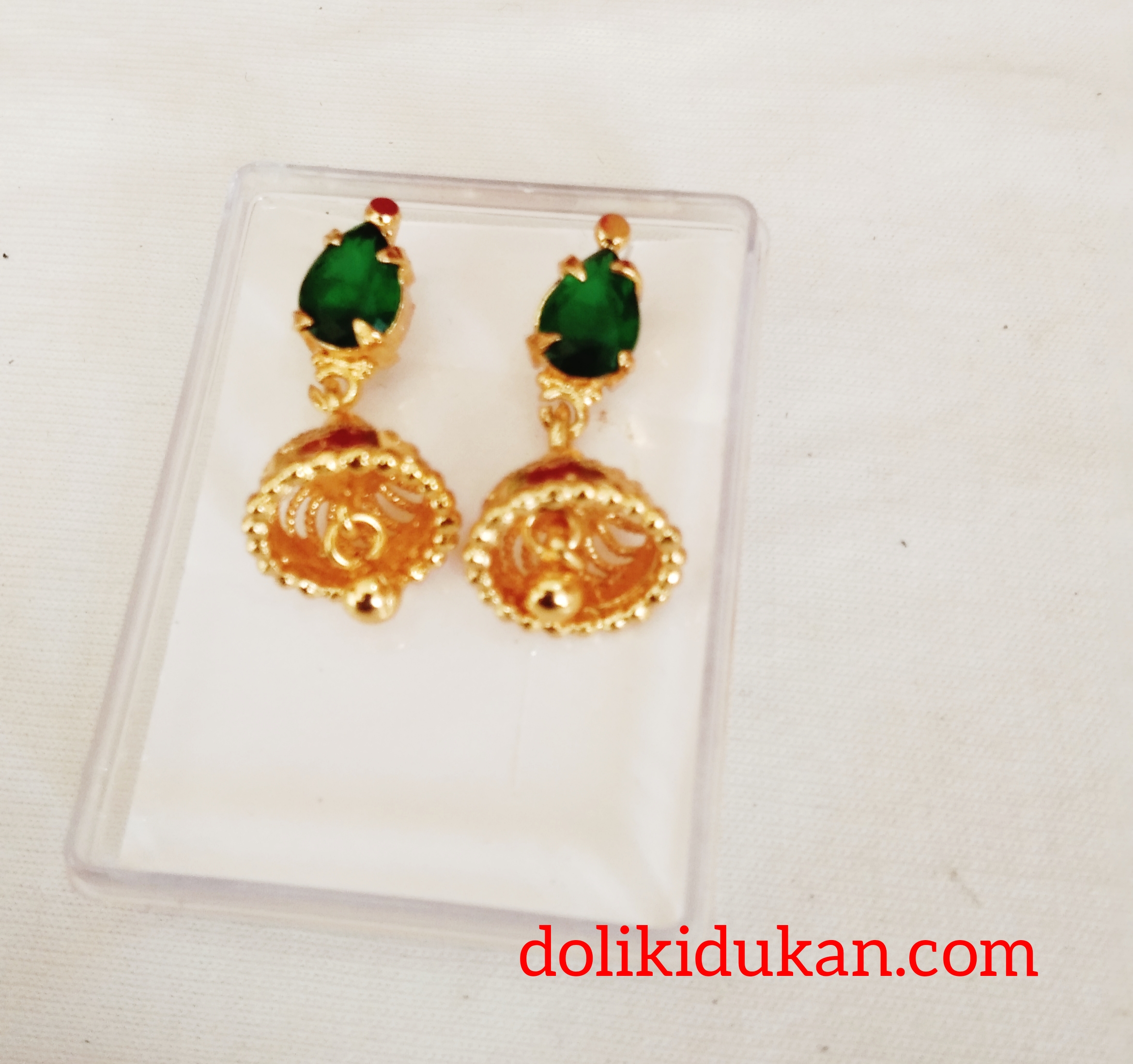 Green Stone Gold Covering Earrings