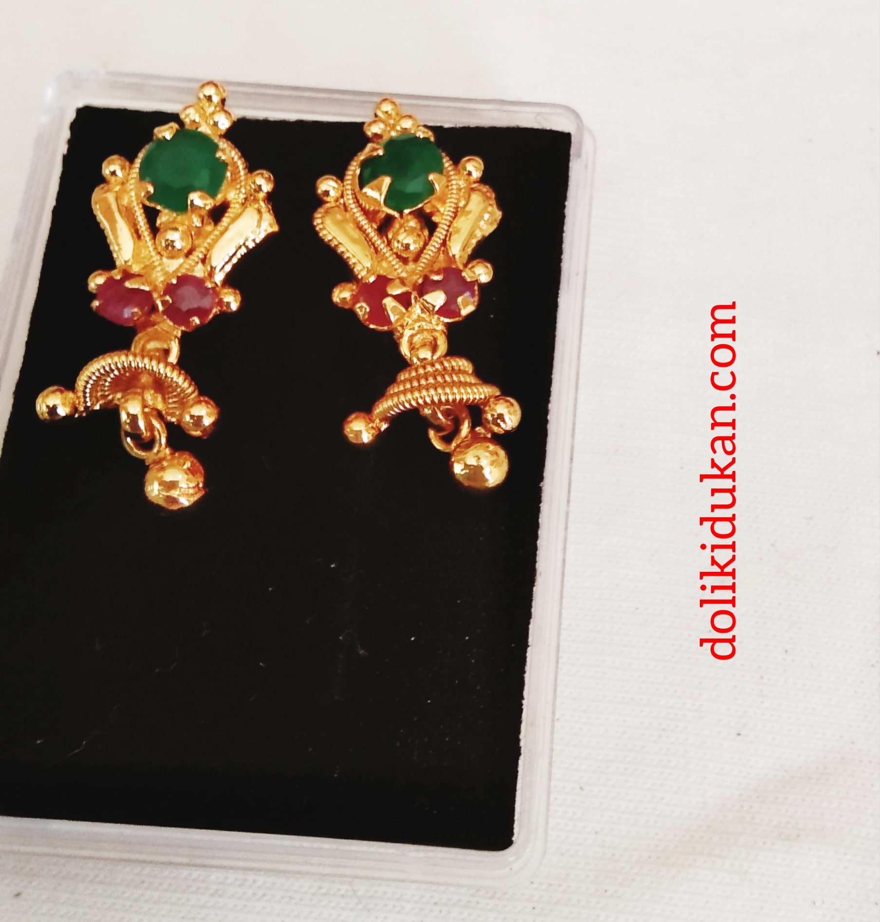 Gold Flower Joomka With Green & Red Stone