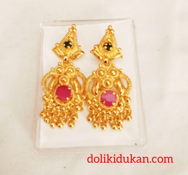 Red Stone Gold Earrings