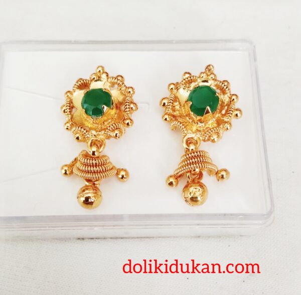 Green Stone Gold Covering Bell Shape Joomki
