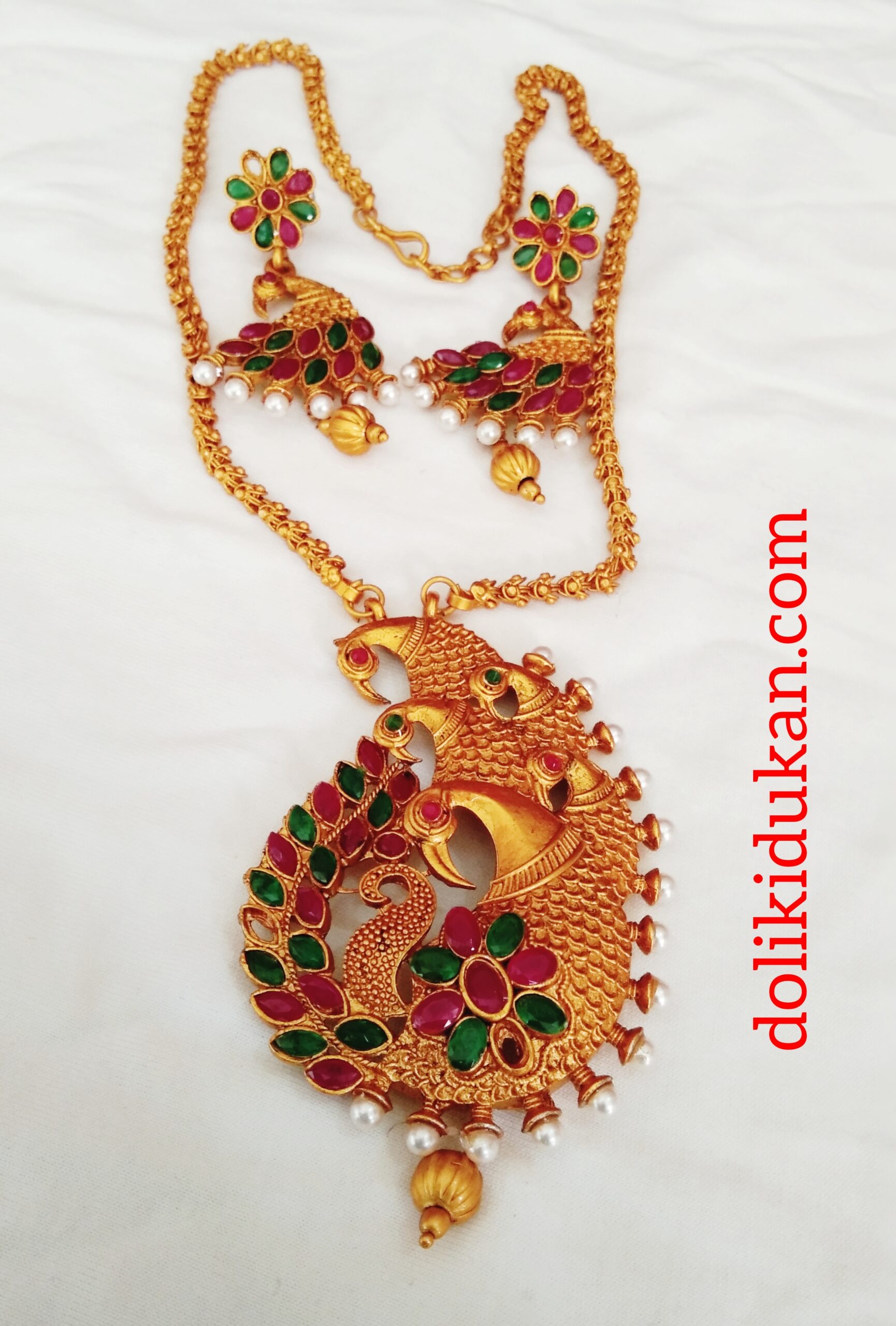 Peacock Multicolored Stone Necklace With Free Peacock Earrings